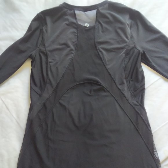 Lululemon Black SET Long-Sleeved Top + Cropped Legging Tight Sheer Panels MINT - Picture 5 of 9